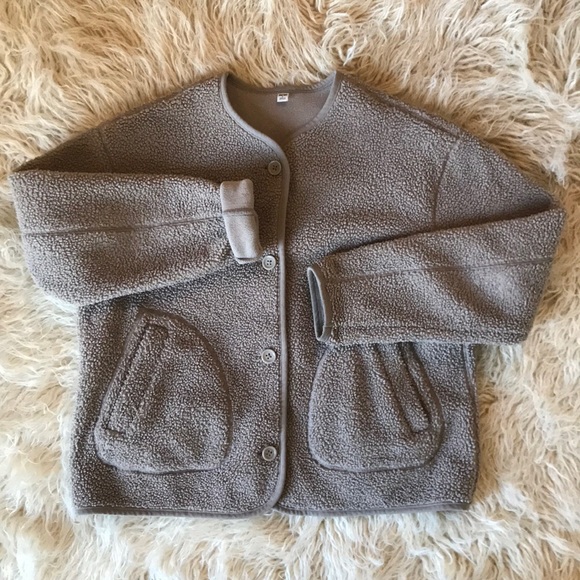 fleece collarless jacket